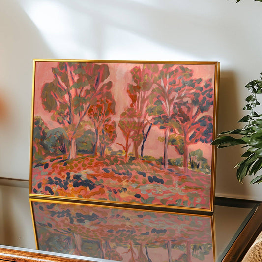 El Baker Art - Antique Pink Western Tree Landscape Print: Unframed, Giclee Paper Print Only / 12×16