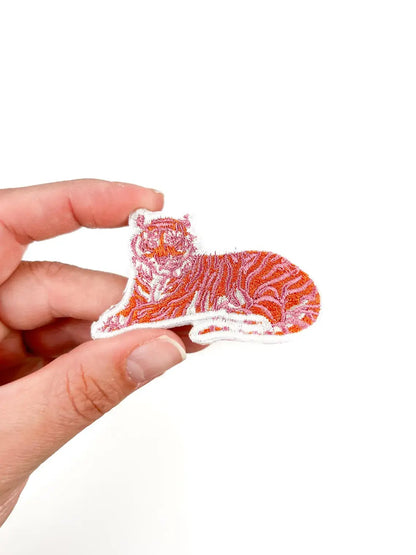 Field Trip Threads - Pink Tiger Embroidered Iron-On Patch for Hat Mascot Nature