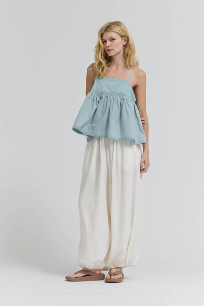 Grade & Gather - 42226 - EMBROIDERED SLEEVELESS TOP: PALE BLUE / Contemporary / SMALL