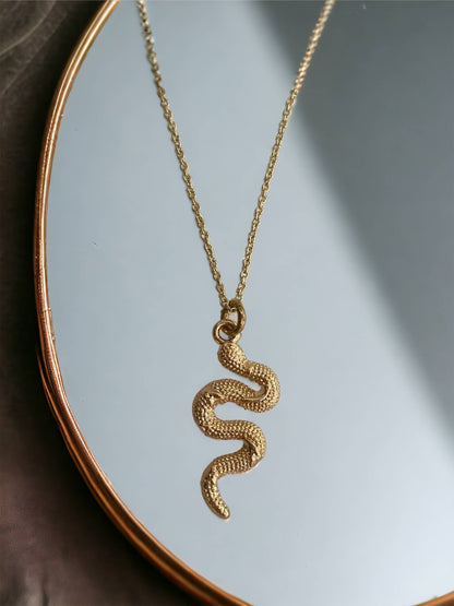GeoMetricGem - Snake Necklace ~ Gold Plated Pendant on delicate chain