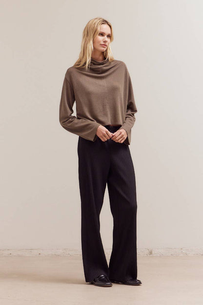 Grade & Gather - 42082 - COWL NECK LOOSE FIT TOP: TAPENADE / Contemporary / LARGE