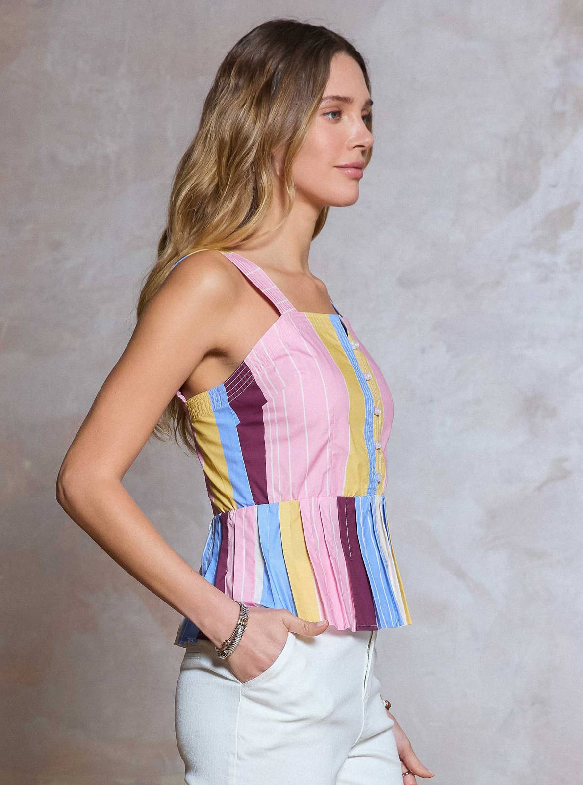 Current Air - Cotton Striped Sleeveless Top: Multi / L