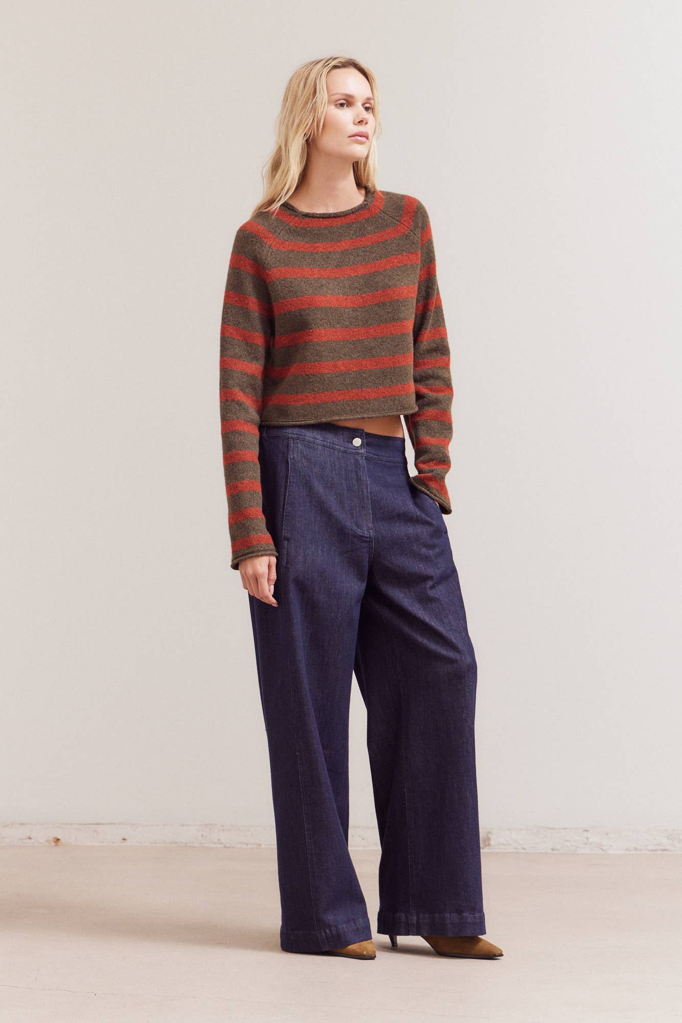 Grade & Gather - 42048 - STRIPED MOCK NECK KNITWEAR: TAPENADE / Contemporary / MEDIUM