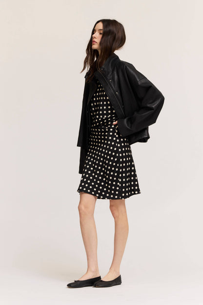 Grade & Gather - 80504LE - HIGH COLLAR SNAP BUTTONS UP VEGAN LEATHER JACKET: ASH OLIVE / Contemporary / M