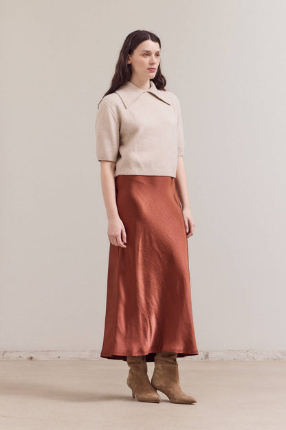 Grade & Gather - 42034 - 3/4 SHORT SLEEVE COLLAR NECK KNIT TOP: IRISH CREAM / Contemporary / LARGE