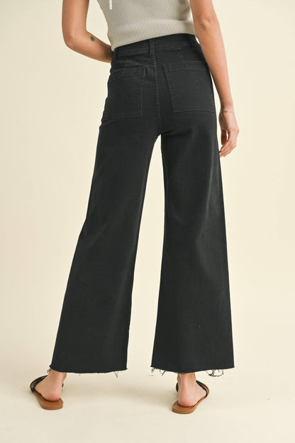 MIOU MUSE - MMP623   STRAIGHT WIDE LEG DENIM PANTS: FADE BLACK / S