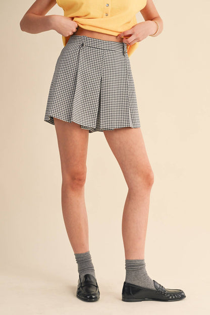 &MERCI - HOUNDSTOOTH PLEATED SHORTS MP4333: Hunter Green Houndst / S