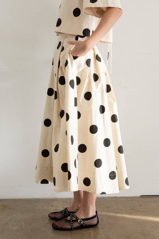 Heyson - JOS1021 Polka Dot Pleated Midi Skirt: CREAM / S