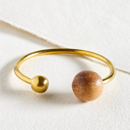 Bisjoux - Wood brass bangle cuff bracelet modern runway designer: 1 wood sphere