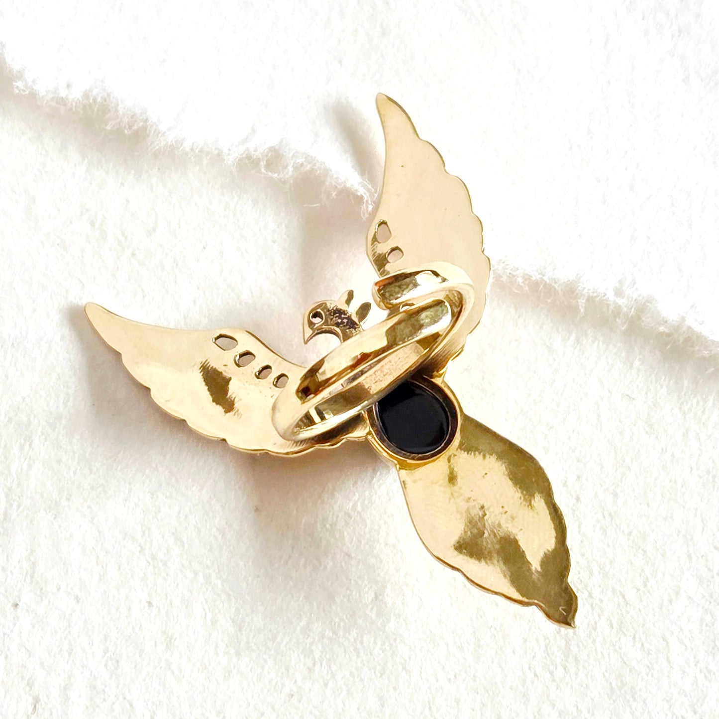 Bisjoux - Brass pheonix ring design handmade onyx moonstone green agat: Onyx