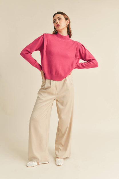 &MERCI - MOCK NECK SHOULDER DETAIL SWEATER MSW10296: IVORY / S