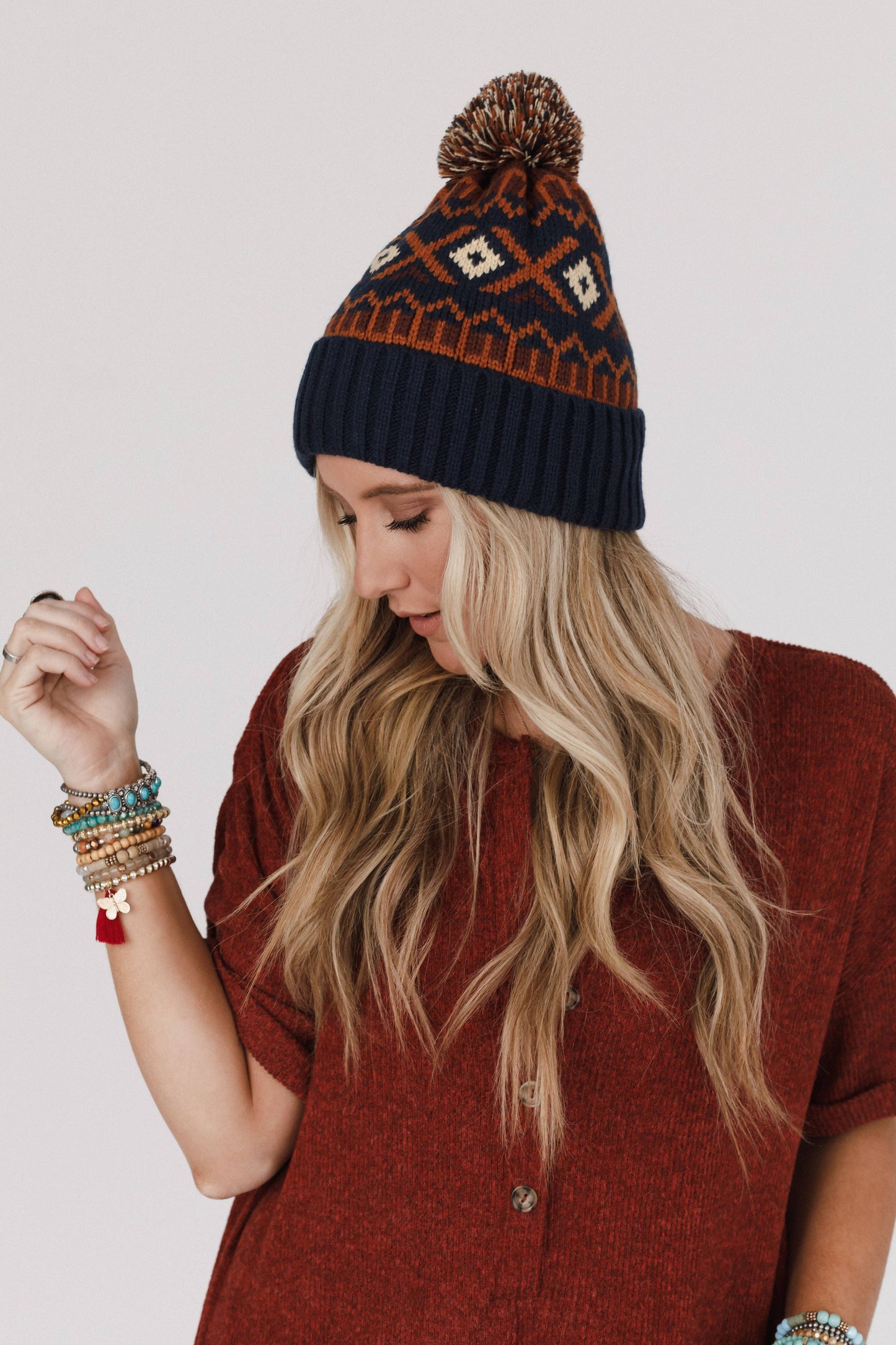 Three Bird Nest - Nili Pom Beanie - Camel Multi: OS