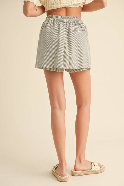 &MERCI - STRIPED HIGH WAIST SKORT MP3731: Black Stripe / L