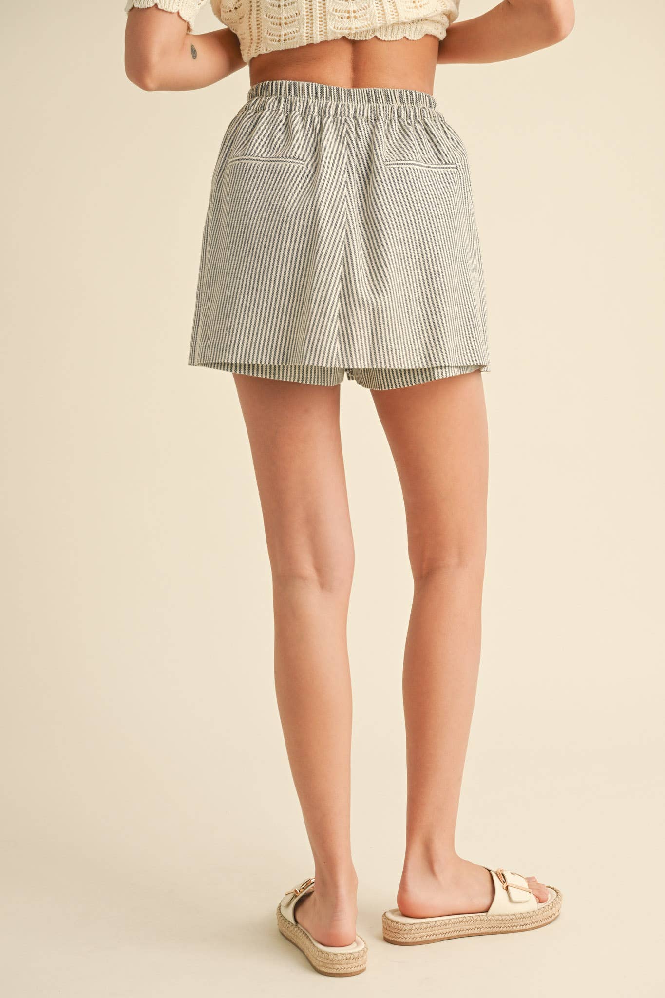&MERCI - STRIPED HIGH WAIST SKORT MP3731: Black Stripe / M