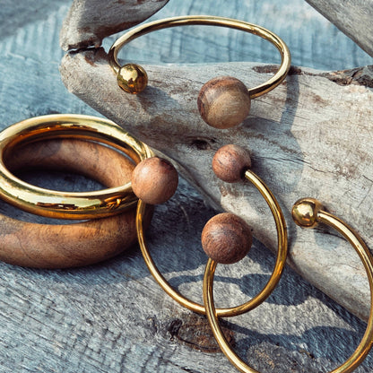 Bisjoux - Wood brass bangle cuff bracelet modern runway designer: 1 wood sphere