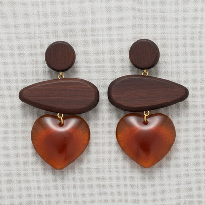paperln - Resin Heart and Circle Drop Earrings