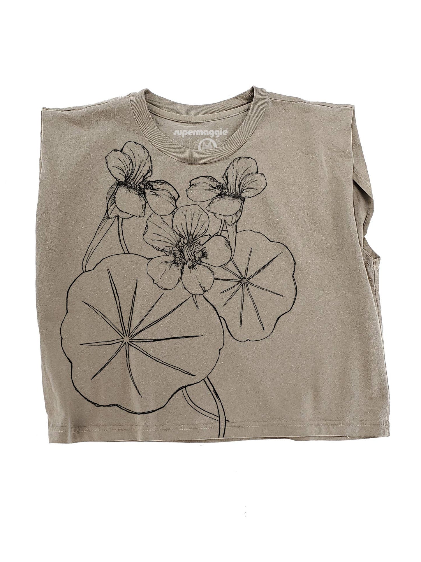 Supermaggie @ Faire - Nasturtiums Maisie Heavyweight Muscle Tee: Off White / Lg