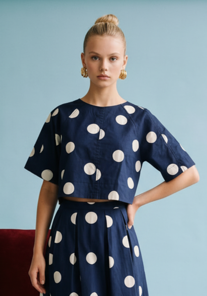 Heyson - JOT1116 Polka Dot Back-Tie Top: CREAM / L