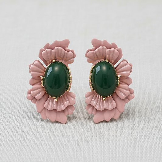 paperln - Retro Oval Glass Bead Flower Earrings