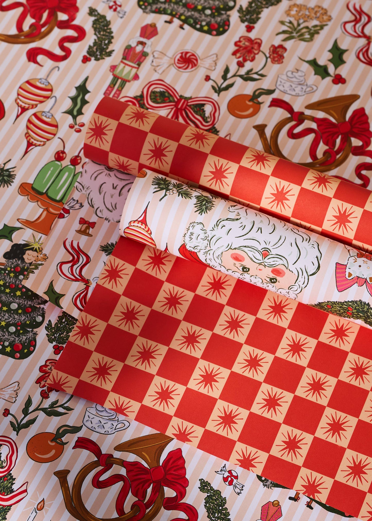 One & Only Paper - Nostalgic Christmas Red Star Checked Gift Wrap | 3 Sheets