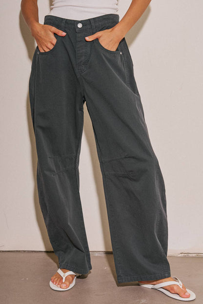 BEIGE BOTANY - A4108P-1 LADIES WOVEN COTTON WIDE LEG BARREL PANTS: Vintage Navy / L
