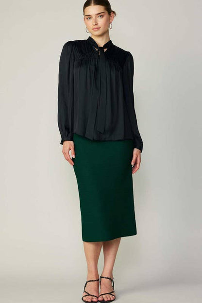 Current Air - V-neck Pleated Blouse W/Self Tie: Ecru / S