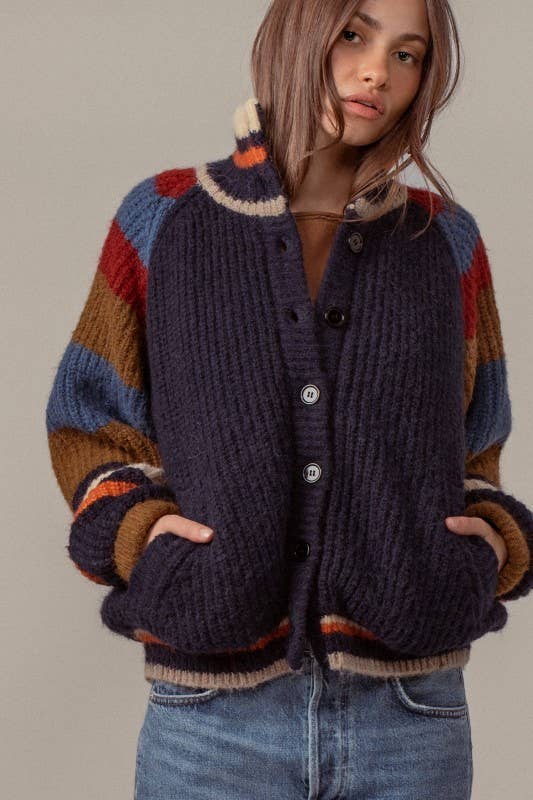 Fashion Week - Plush Fleece-Lined Sweater Cardigan Jacket: Navy / SM-ML/3-3