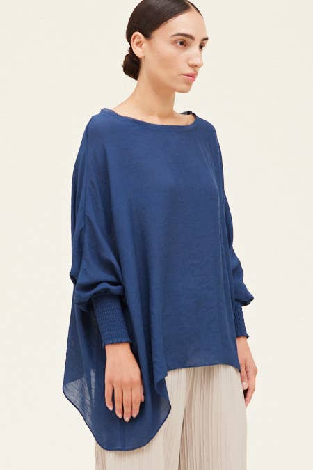 Grade & Gather - 40250PP - SMOCKED SLEEVE BLOUSE: CHARTREUSE / MEDIUM/LARGE