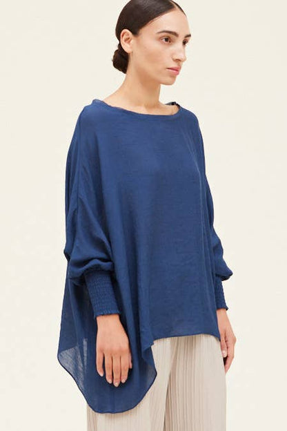 Grade & Gather - 40250PP - SMOCKED SLEEVE BLOUSE: CHARTREUSE / SMALL/MEDIUM