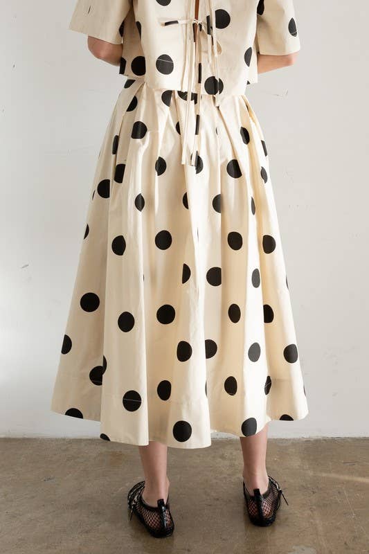 Heyson - JOS1021 Polka Dot Pleated Midi Skirt: CREAM / M