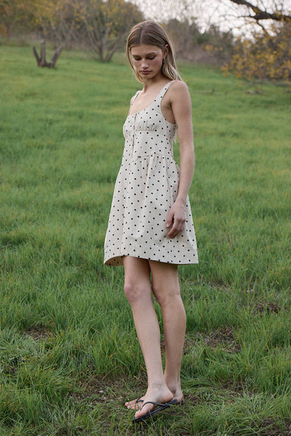 RAISONNEL - Polka Dot Button-Down Mini Dress - RD1256: BEIGE POLKA DOT / S-M-L (3-2-1)