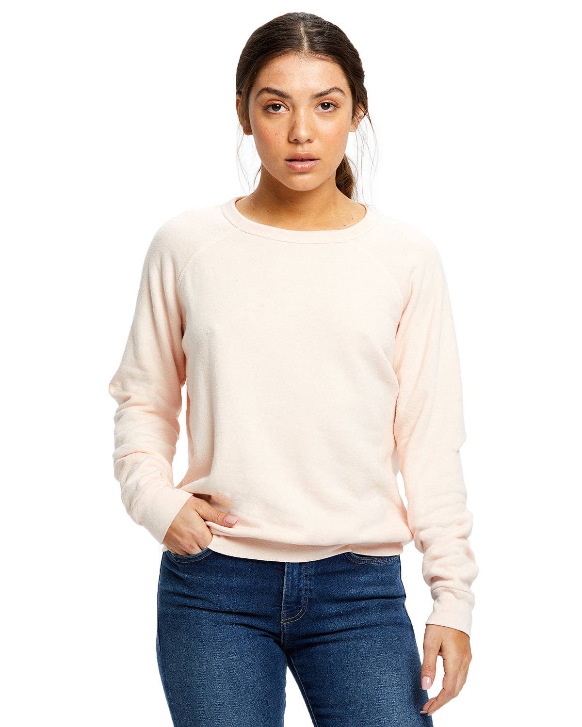 US Blanks - Women's Raglan Pullover Long Sleeve Crew Neck: Tri-navy / M