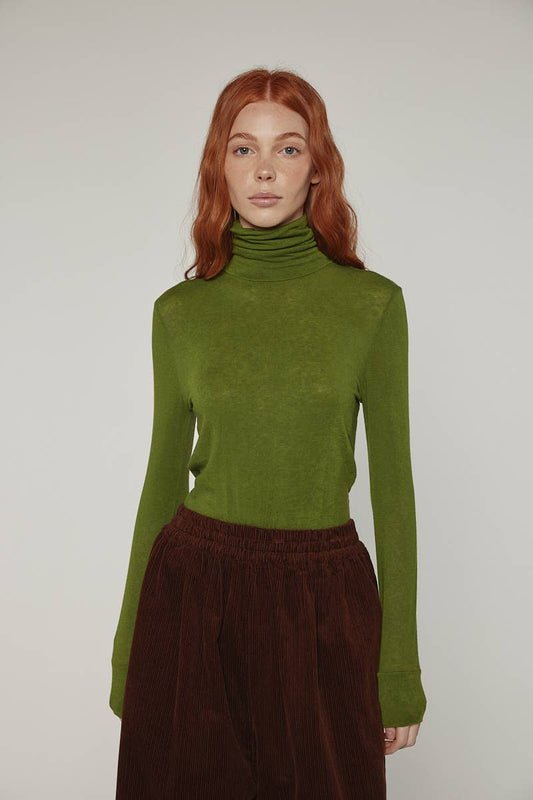 amente - Wool blend lightweight turtleneck: Green / Solid / M/L