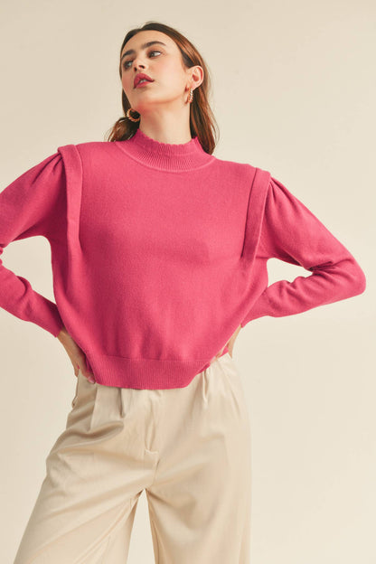 &MERCI - MOCK NECK SHOULDER DETAIL SWEATER MSW10296: IVORY / L