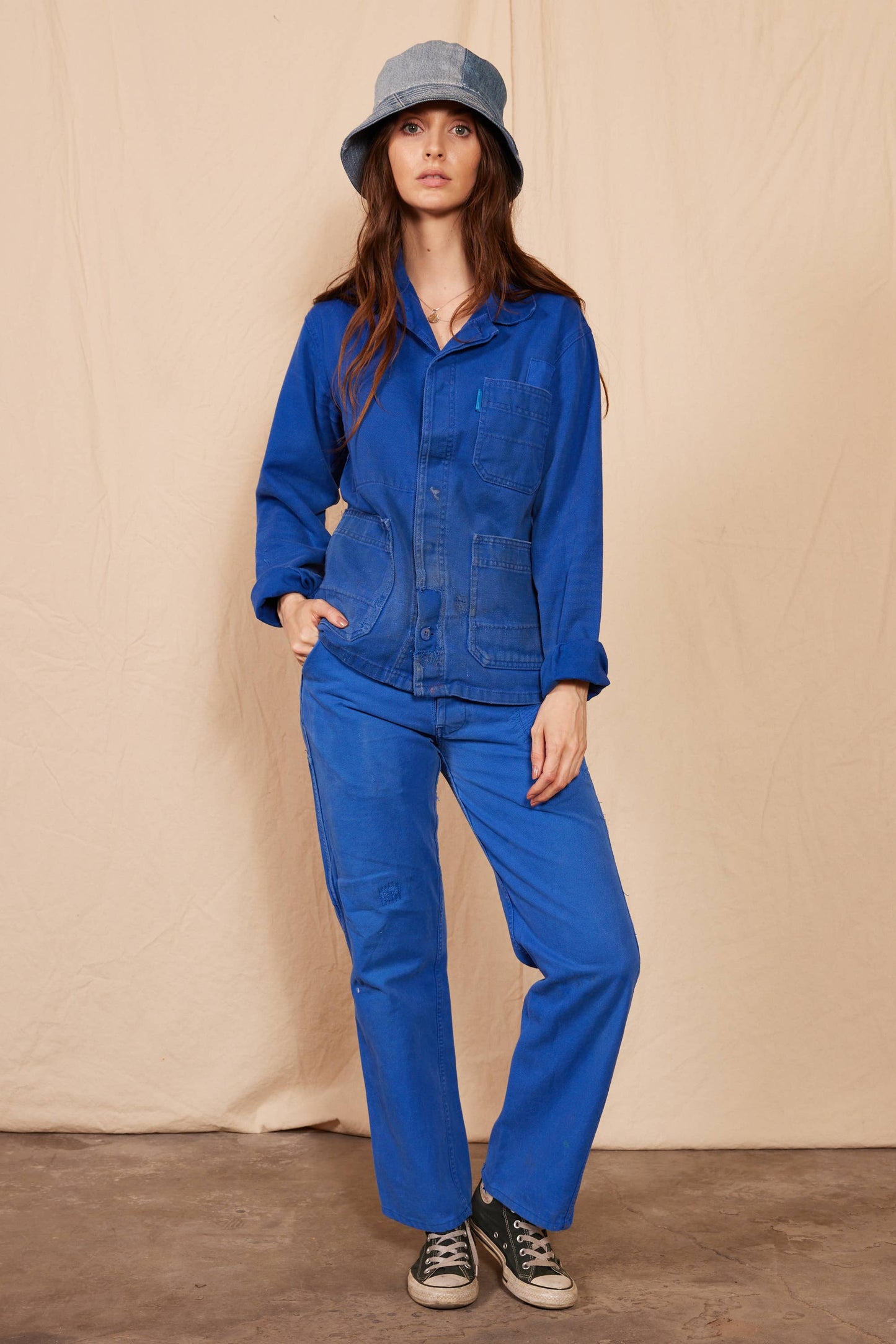 People Of Leisure - 1960's Reworked Vintage Cepovett Blue Bucatti Chore Coat: Medium