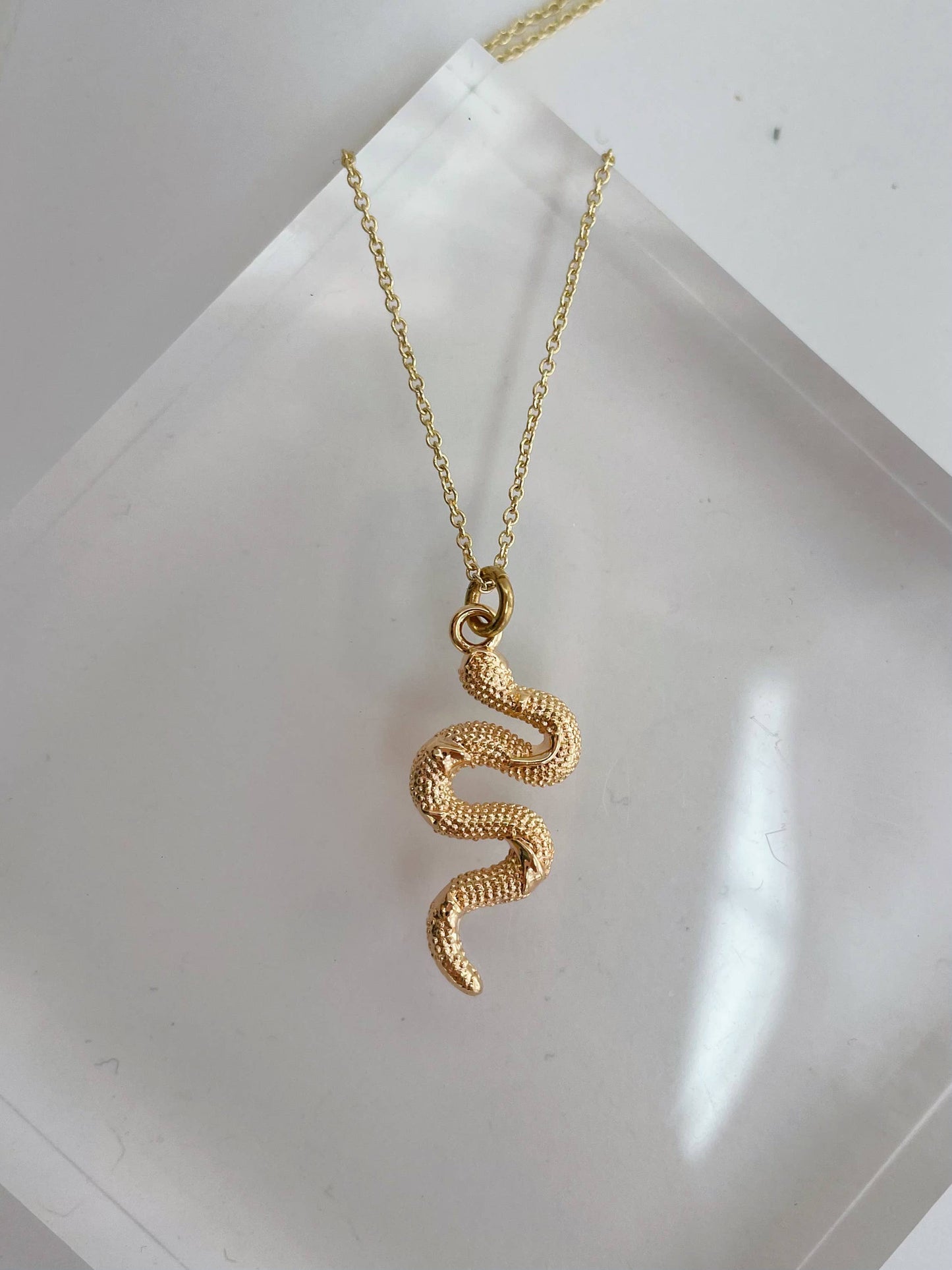 GeoMetricGem - Snake Necklace ~ Gold Plated Pendant on delicate chain