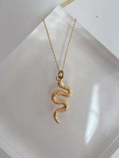 GeoMetricGem - Snake Necklace ~ Gold Plated Pendant on delicate chain