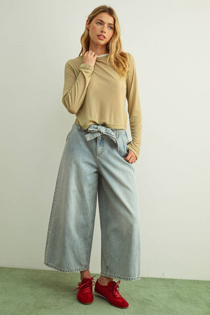 MIOU MUSE - ET7016   ESSENTIAL RINGER LONG SLEEVE TOP: CREAM/NAVY / M