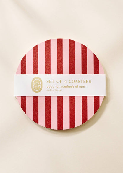 One & Only Paper - Pink and Maroon Striped Coaster - Set of 4