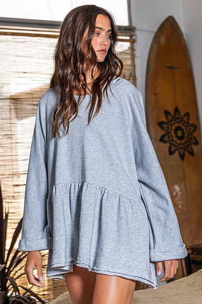 BUCKETLIST - T1164 Cotton French Terry Babyboll Top: CREAM / S-M-L (2-2-2)