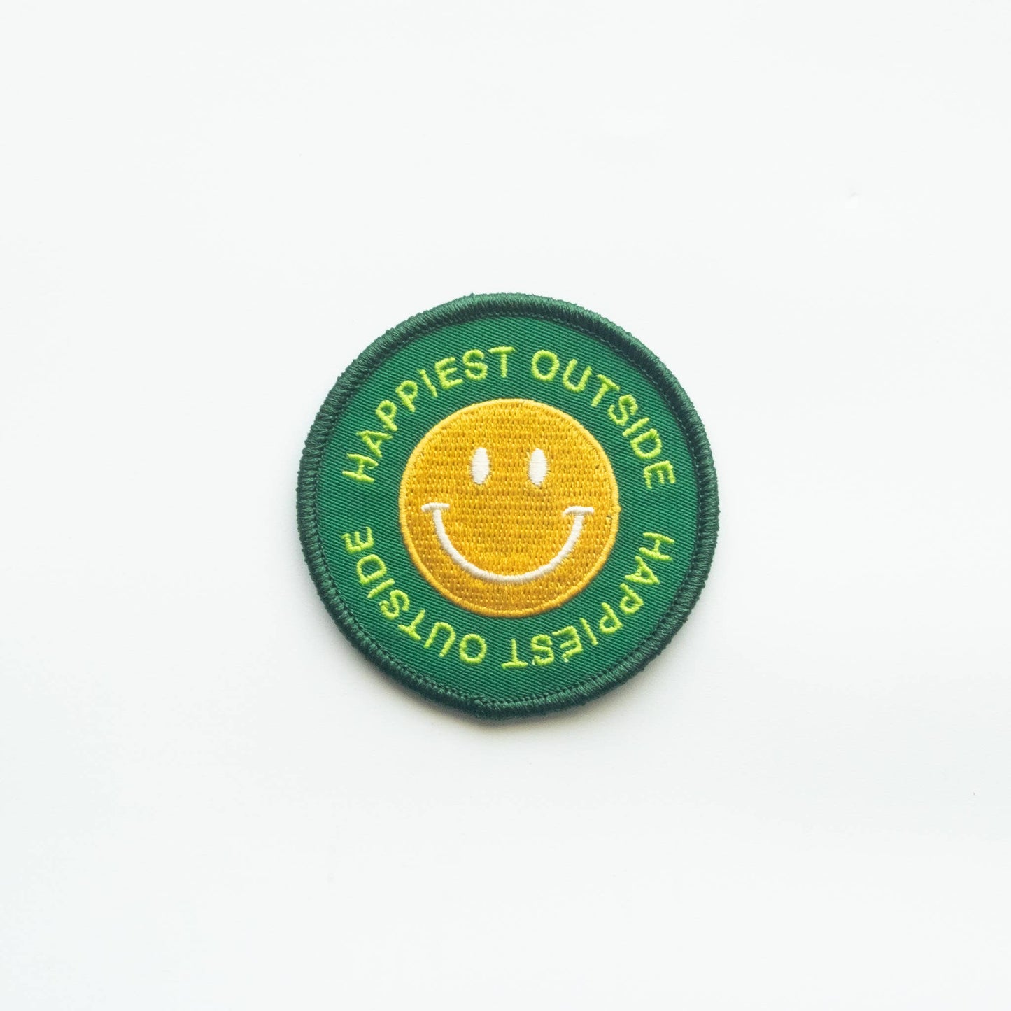 Union Made - Happiest Outside Embroidered Iron on Patch - Smiley Face: Yes