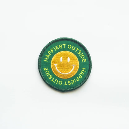 Union Made - Happiest Outside Embroidered Iron on Patch - Smiley Face: Yes