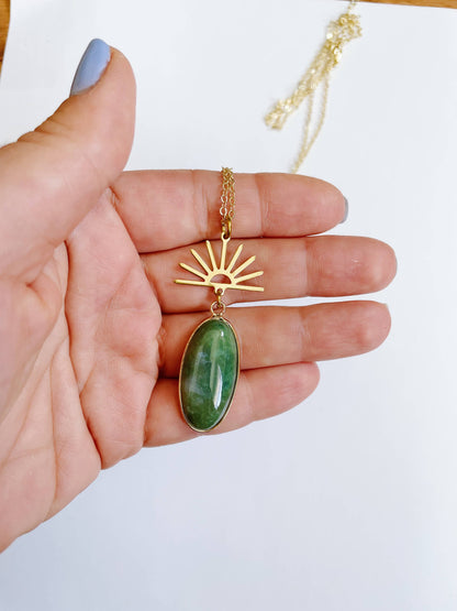 GeoMetricGem - Harlow Necklace ~ Gold Plated Chain & Green Indian Agate