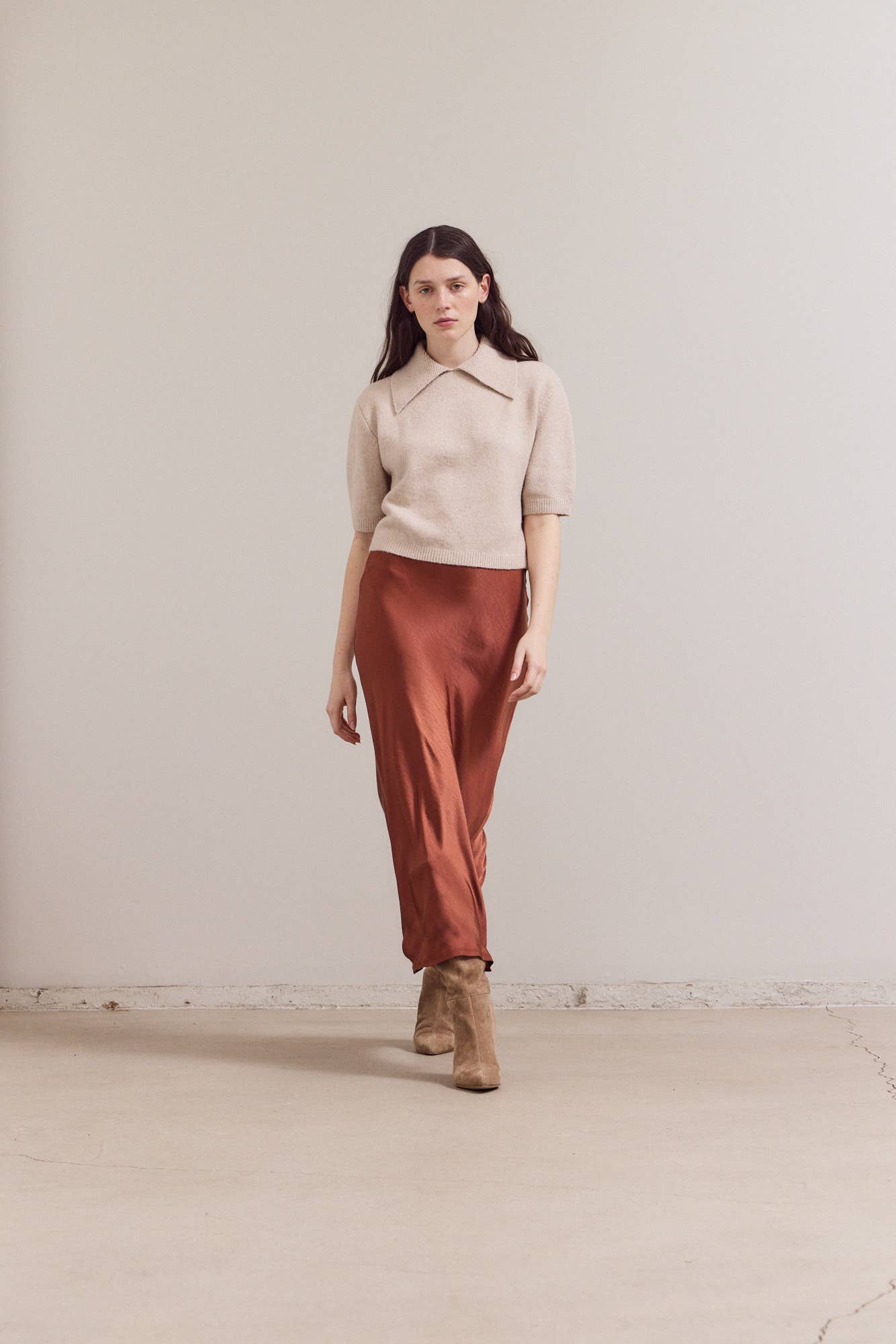 Grade & Gather - 42034 - 3/4 SHORT SLEEVE COLLAR NECK KNIT TOP: IRISH CREAM / Contemporary / MEDIUM