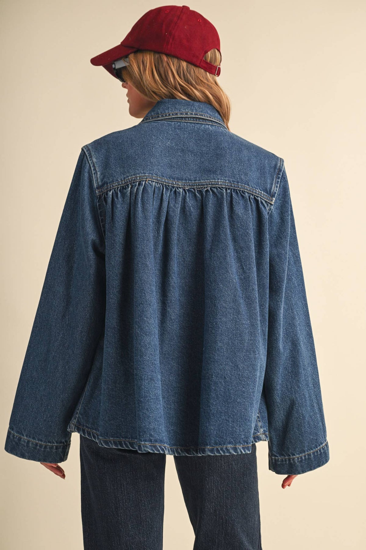 &MERCI - DENIM STAND COLLAR UTILITY JACKET MJK5157: DARK VINTAGE BLUE / S