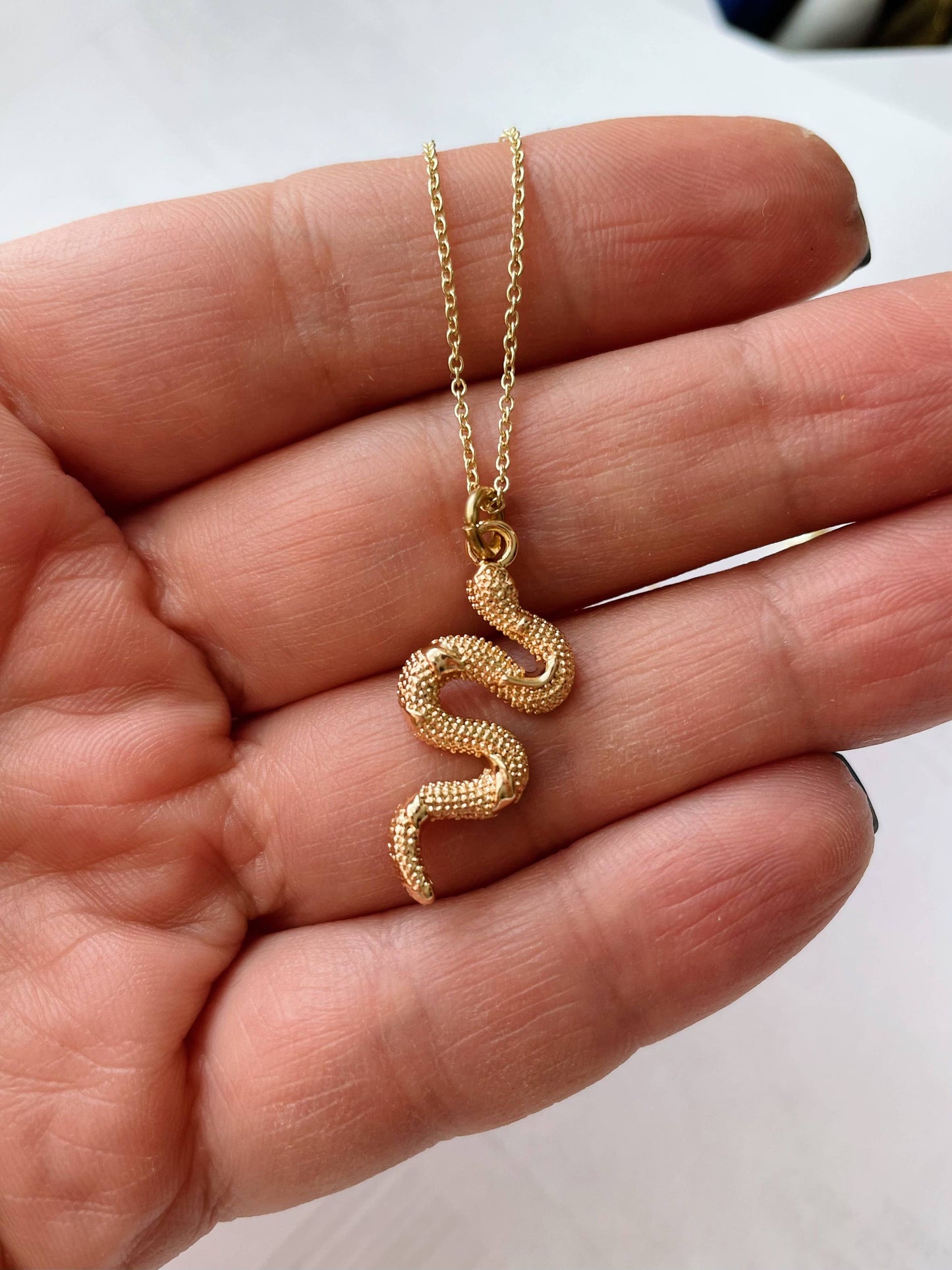 GeoMetricGem - Snake Necklace ~ Gold Plated Pendant on delicate chain