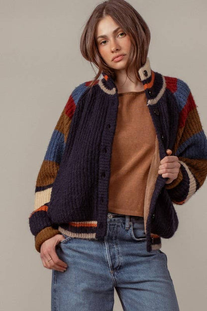 Fashion Week - Plush Fleece-Lined Sweater Cardigan Jacket: Navy / SM-ML/3-3