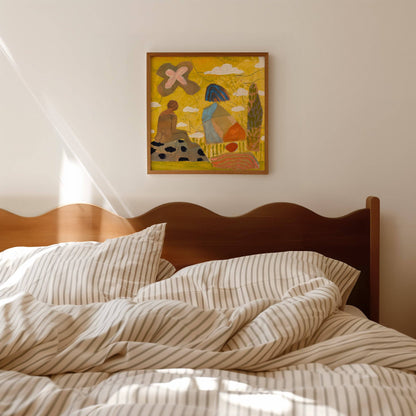 El Baker Art - Vibrant Yellow Abstract Figure Art Print: Unframed, Giclee Paper Print Only / 14×14