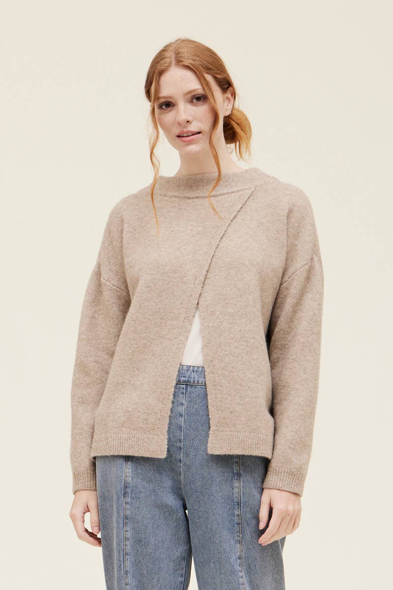 Grade & Gather - 41484 - FRONT TO BACK OVERLAP SWEATER: NATURAL / SMALL