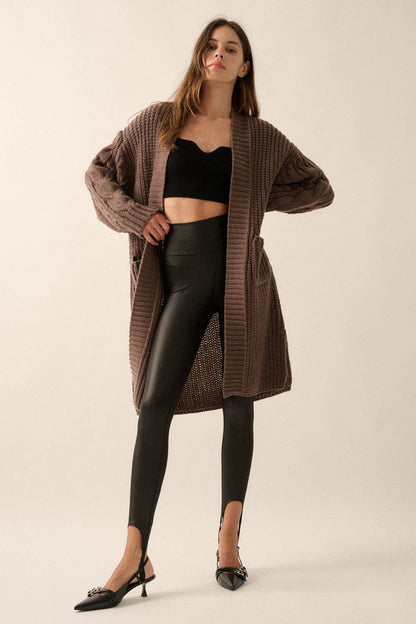 Promesa USA - Solid Rib Knit Open Front Cable Knit Cardigan: Sunburn / S